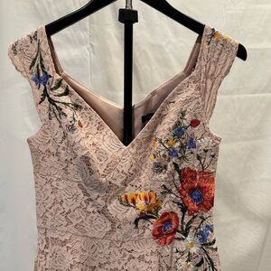 Karen Millen Embroidered Floral Lace Fit & Flare Dress | Blush Pink | Size 6